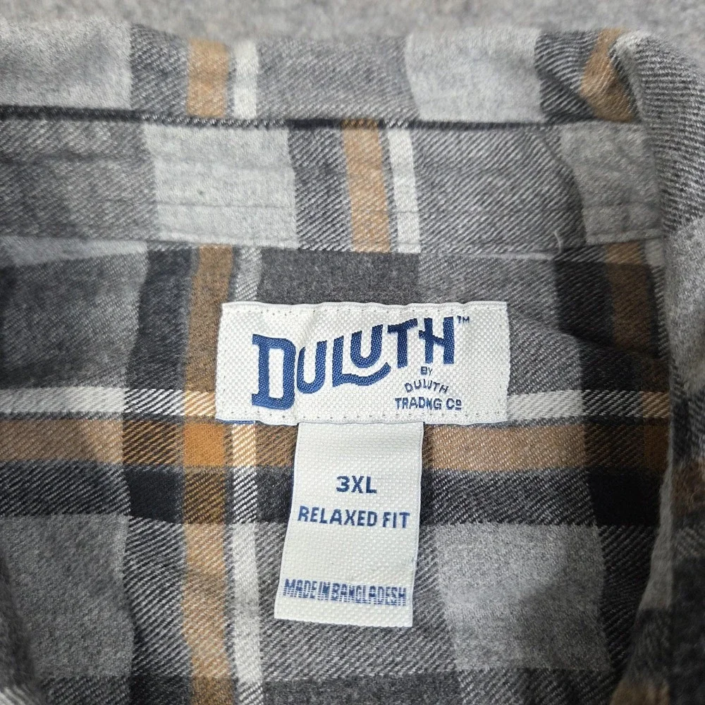Duluth Trading Shirt Mens 3XL Gray Plaid Flannel Button Long‎ Sleeve Casual